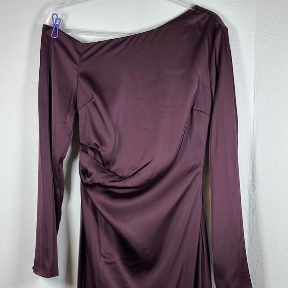 Meshki Avery Plum One Shoulder Maxi Dress S Long Sleeve Ruched Evening Gown - Picture 5 of 14